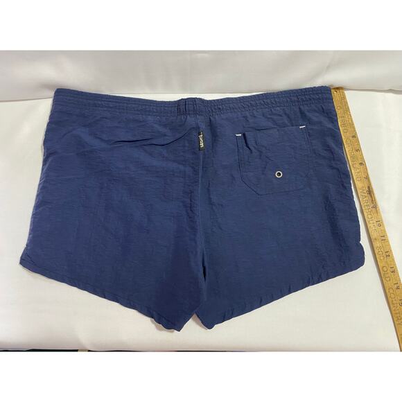 Vintage Uzzi Lifeguard Gear Shorts Size S Navy Blue Made in USA Button Fly Logo - Picture 2 of 6